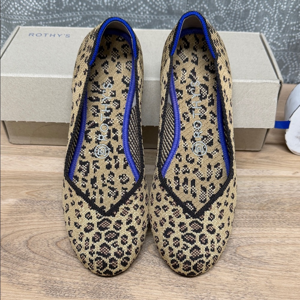 Rothy's Tan and Black Leopard Flats